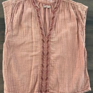 Faherty Pink Blouse with Embroidered Trim